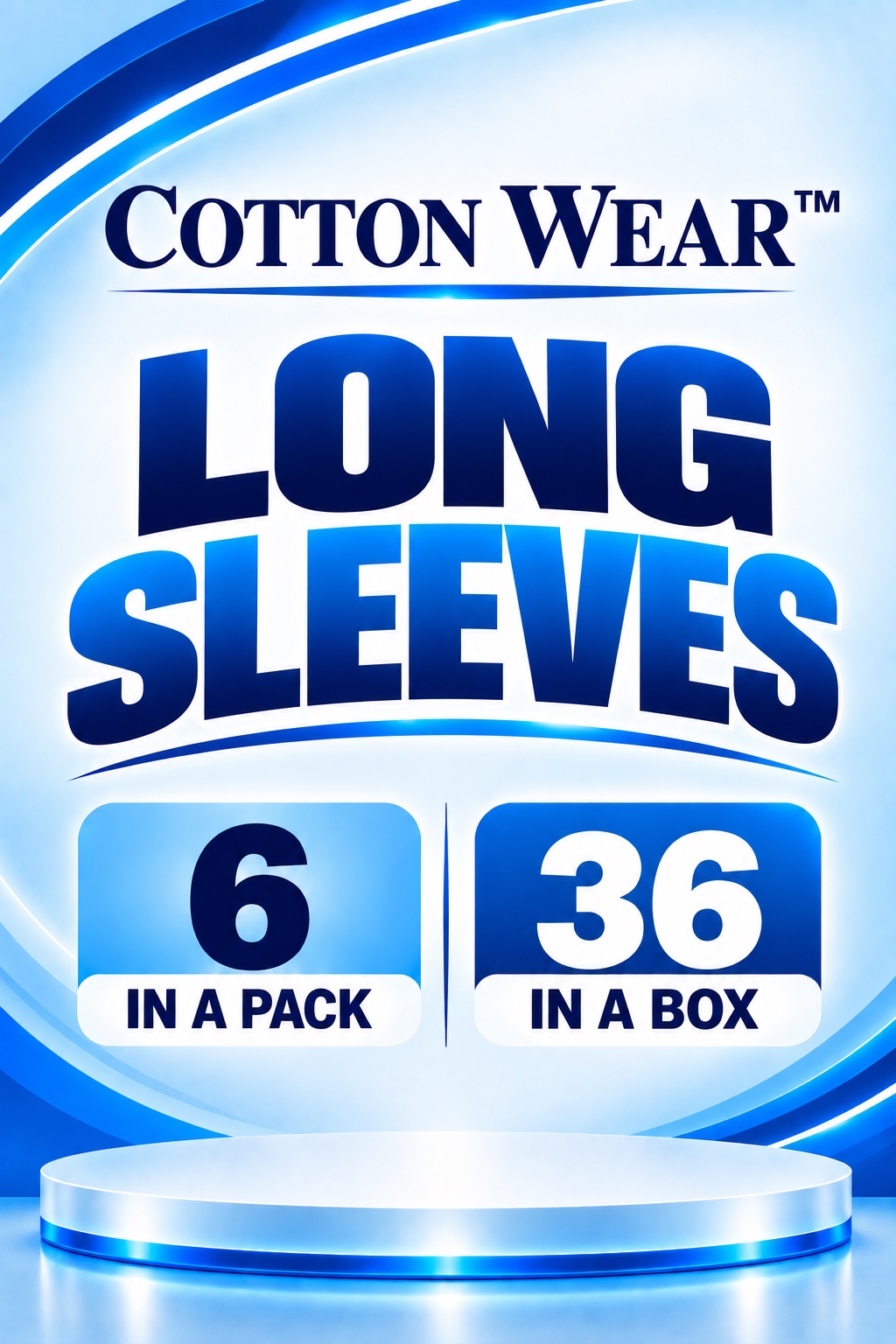 Cotton Wear Long Sleeve T-Shirt packaging — 6 in a pack, 36 in a box