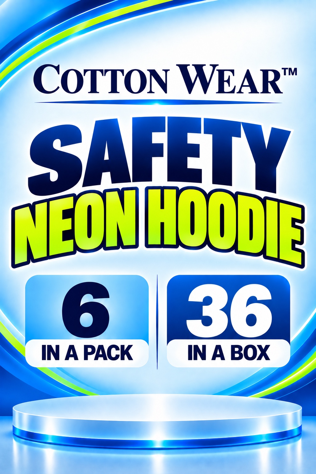 Cotton Wear Safety Neon Hoodie packaging — 6 in a pack, 36 in a box