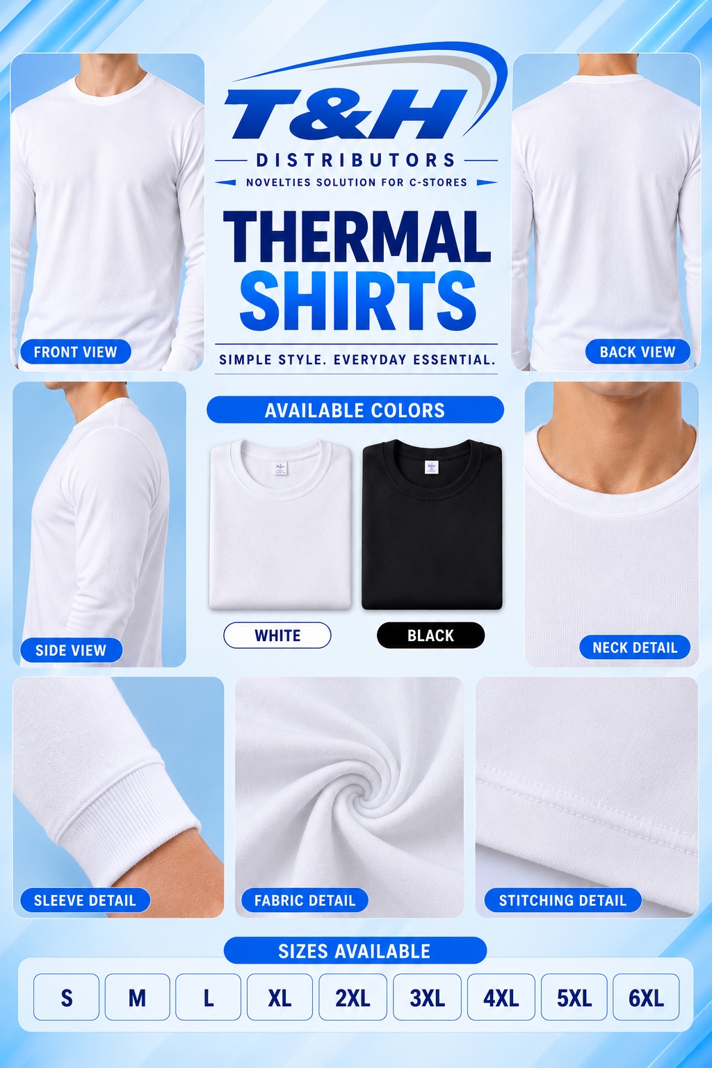 Cotton Wear Thermal Shirt complete collection — front, back, side, colors, fabric detail and sizes