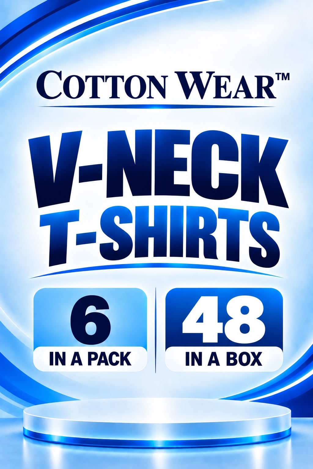 Cotton Wear V-Neck T-Shirt packaging — 6 in a pack, 48 in a box