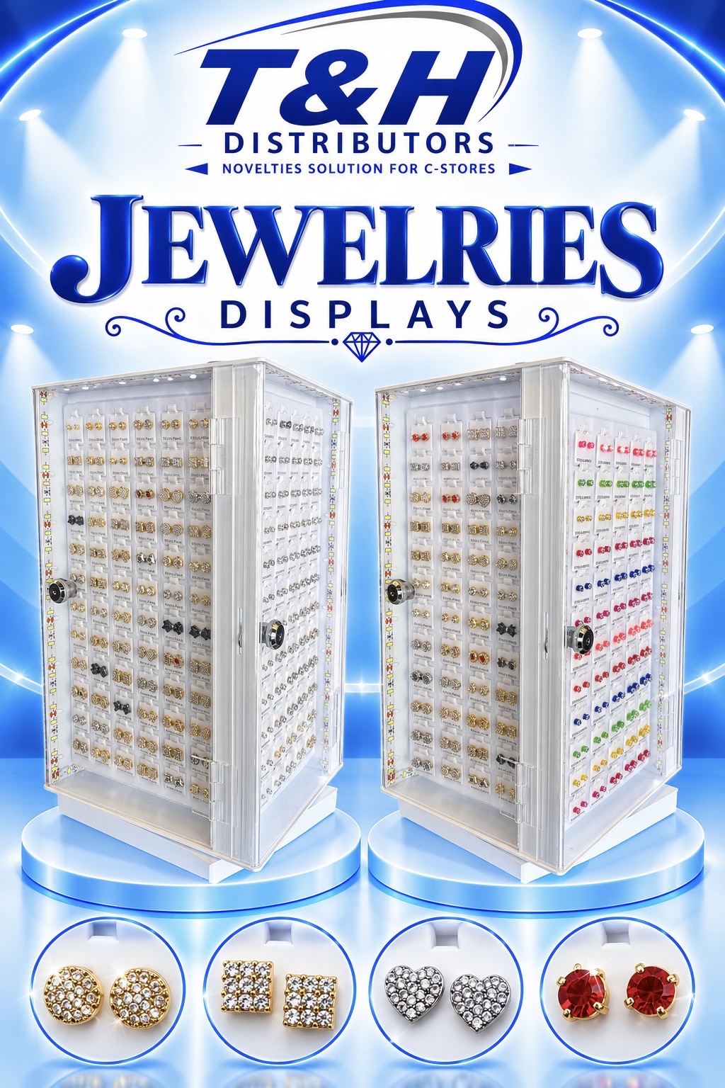 Rotating stud earring display cases
