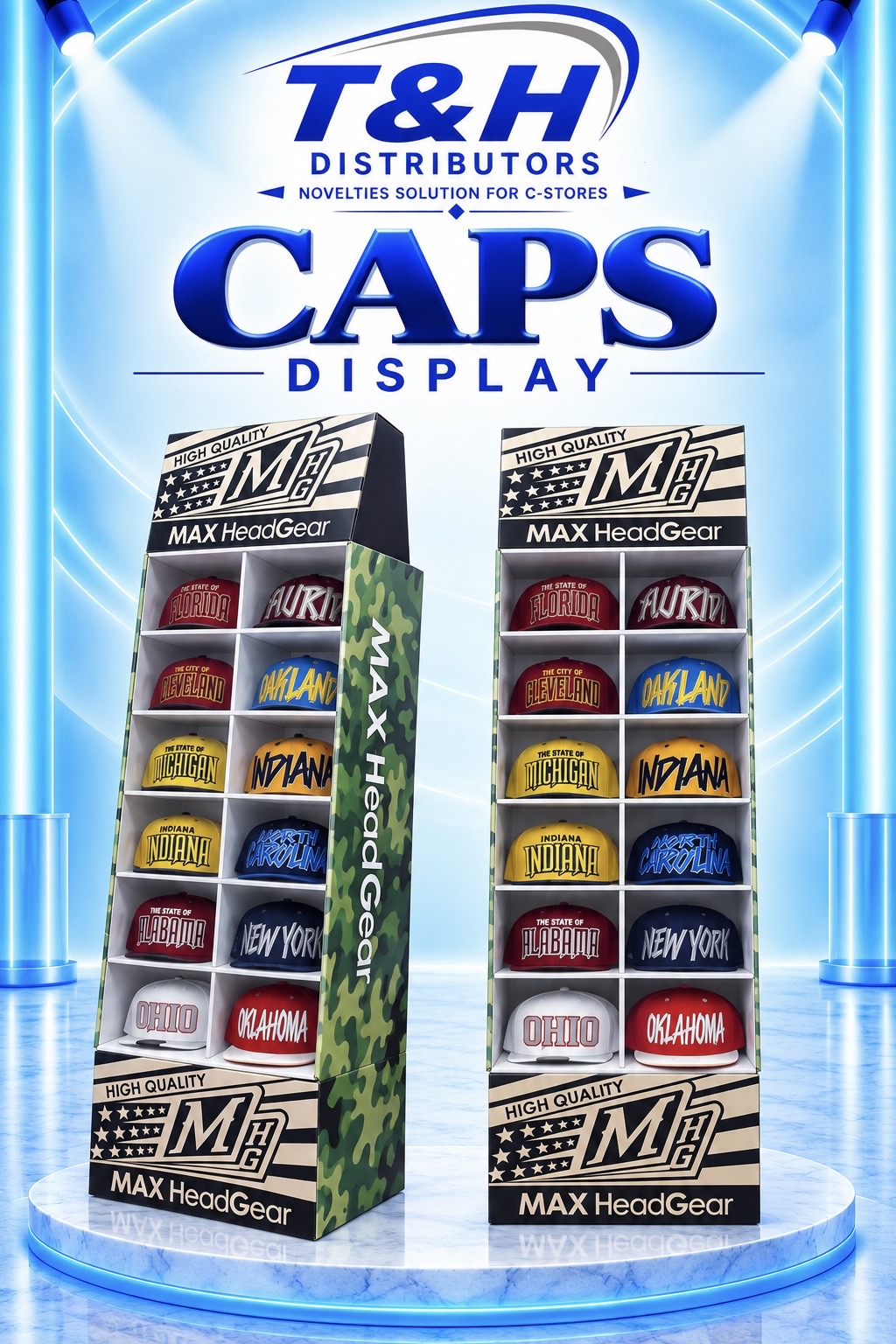 Baseball caps display rack