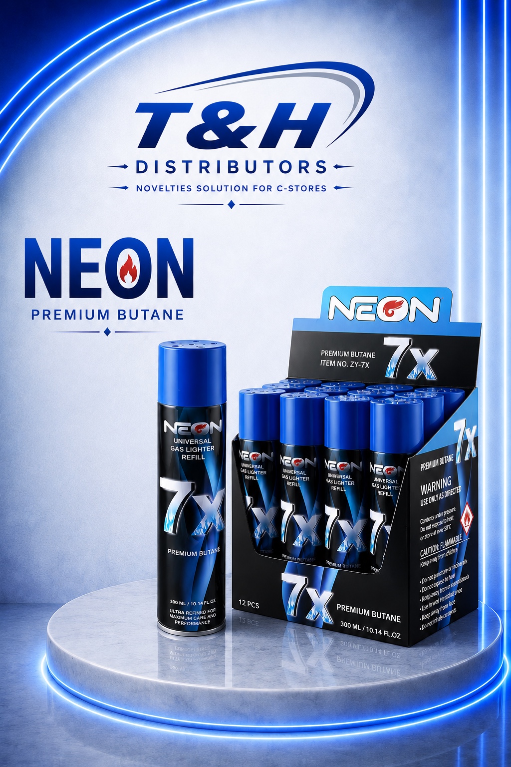 NEON Premium Butane 7X gas lighter refill, 300 mL, 12-piece box