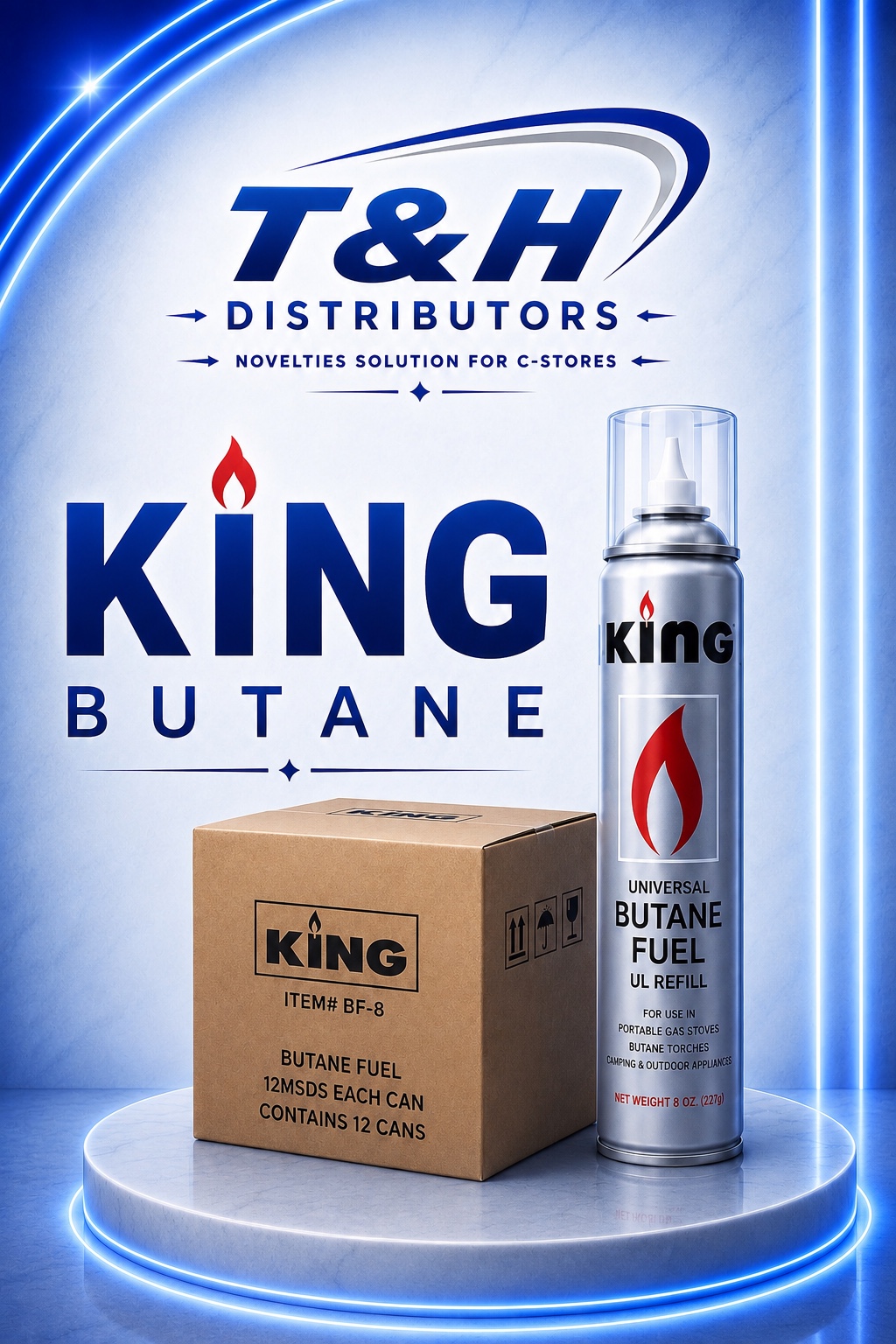 KING Butane Fuel refill, 8 oz, box of 12 cans